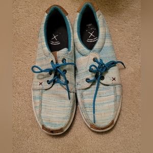 White and teal Twisted X shoes size 10
